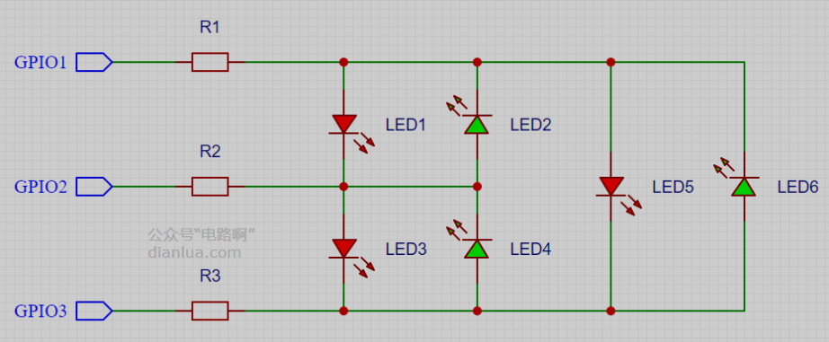 查理复用：少量IO口控制多个LED灯